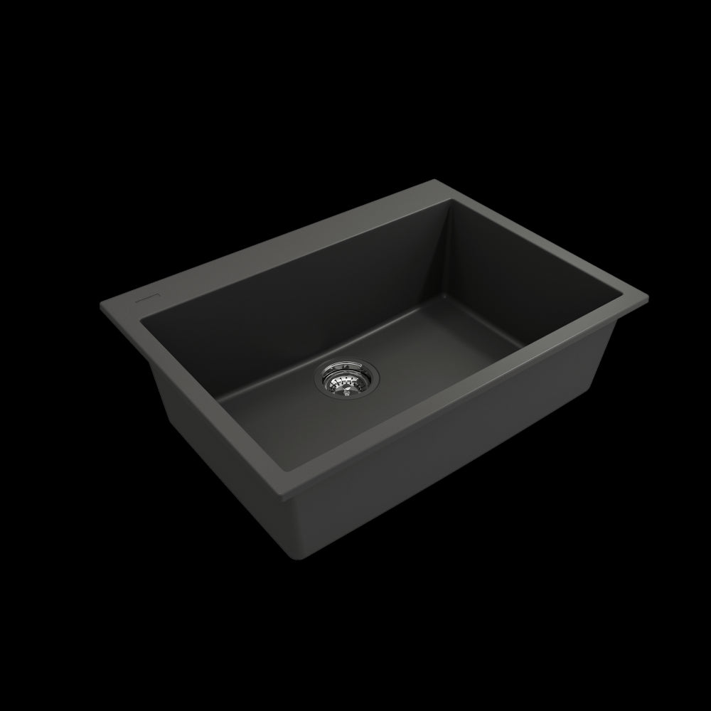 Dual-Mount 27 in. Single Bowl Granite Composite Kitchen Sink in Matte Black