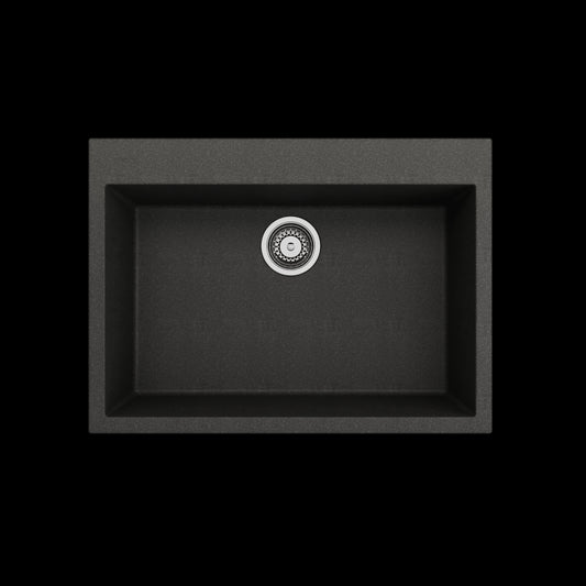 Dual-Mount 27 in. Single Bowl Granite Composite Kitchen Sink in Metallic Black