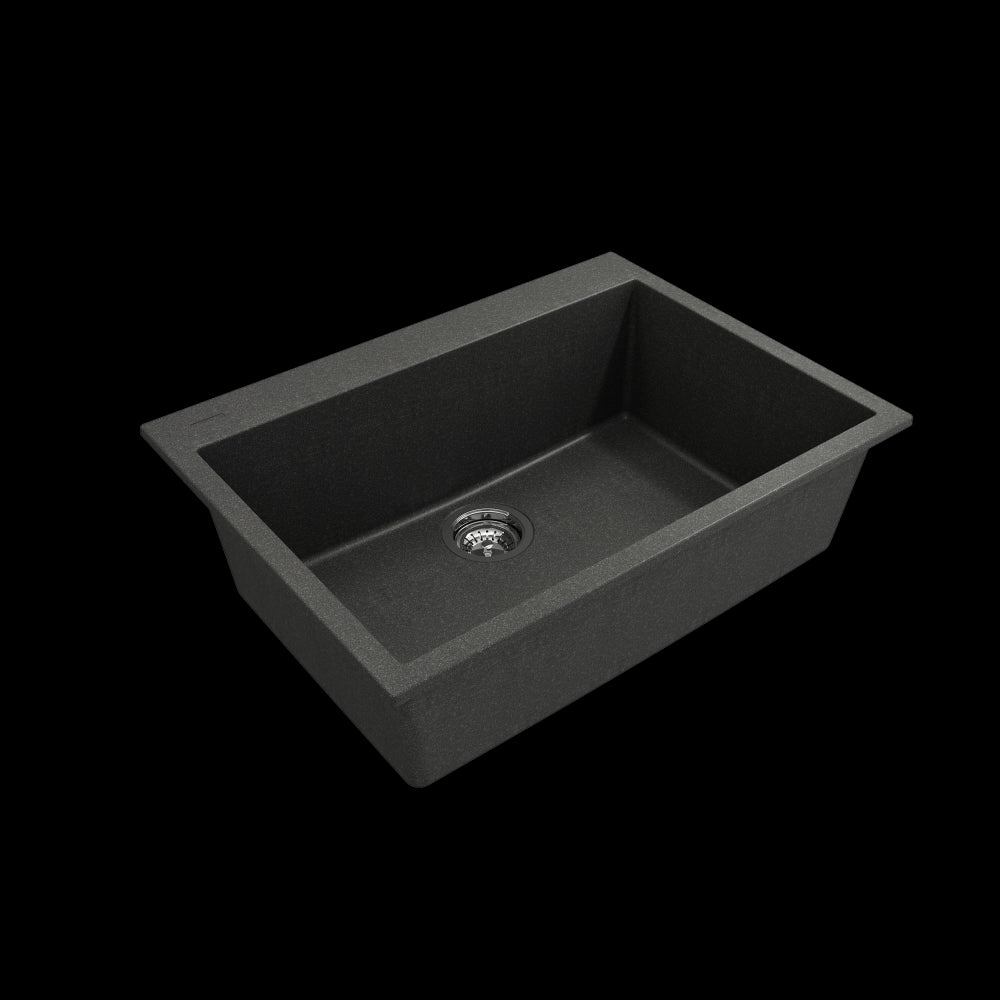 Dual-Mount 27 in. Single Bowl Granite Composite Kitchen Sink in Metallic Black