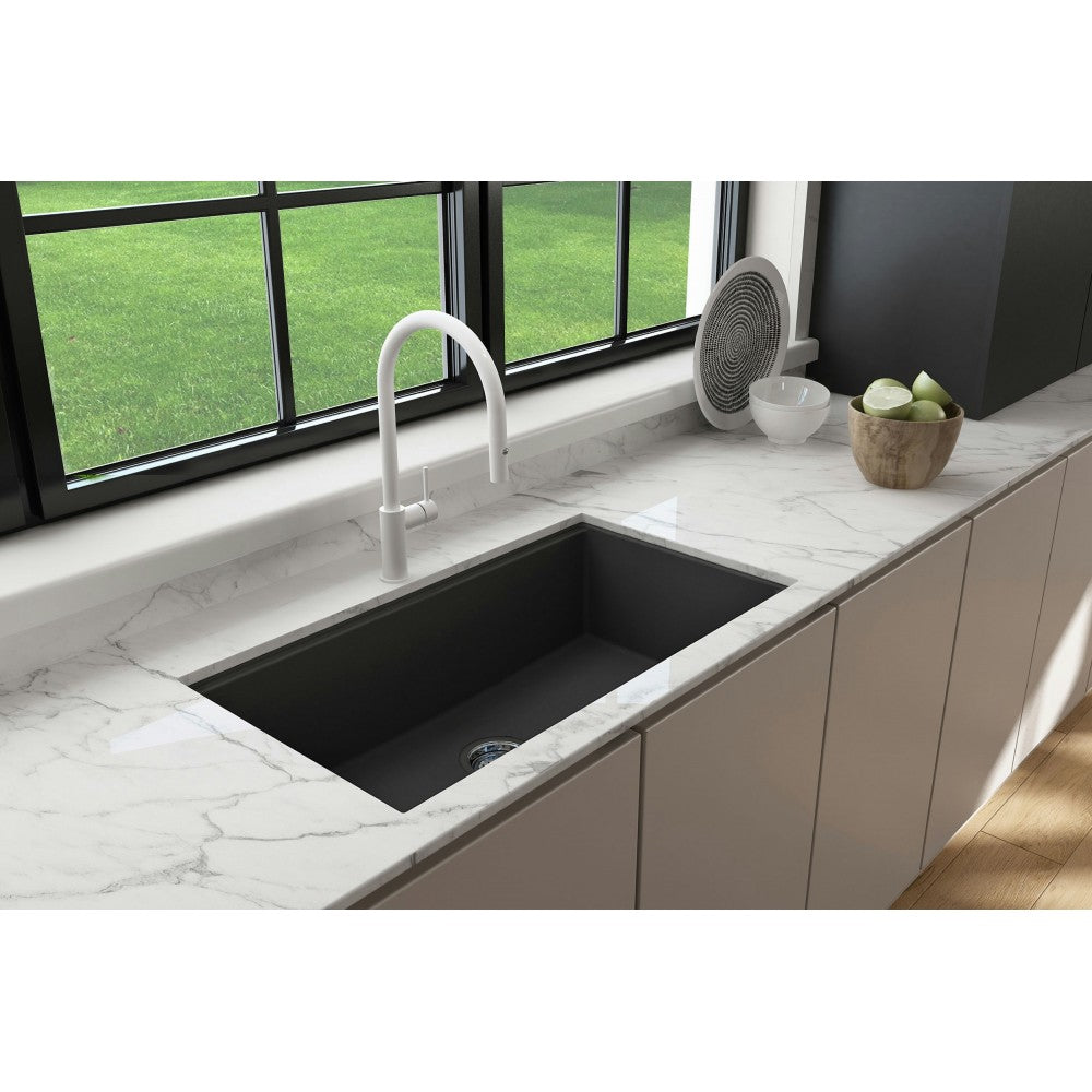 Dual-Mount 34 in. Granite Composite Kitchen Sink with Integrated Workstation, Matte Black