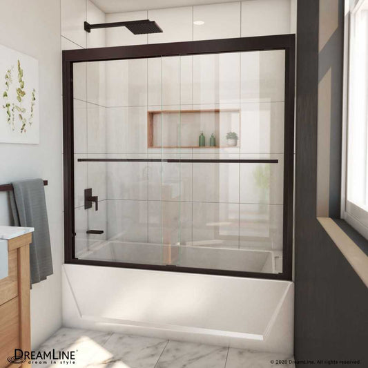 Duet Plus 55-59 in. W x 58 in. H Semi-Frameless Bypass Sliding Tub Door in Oil Rubbed Bronze