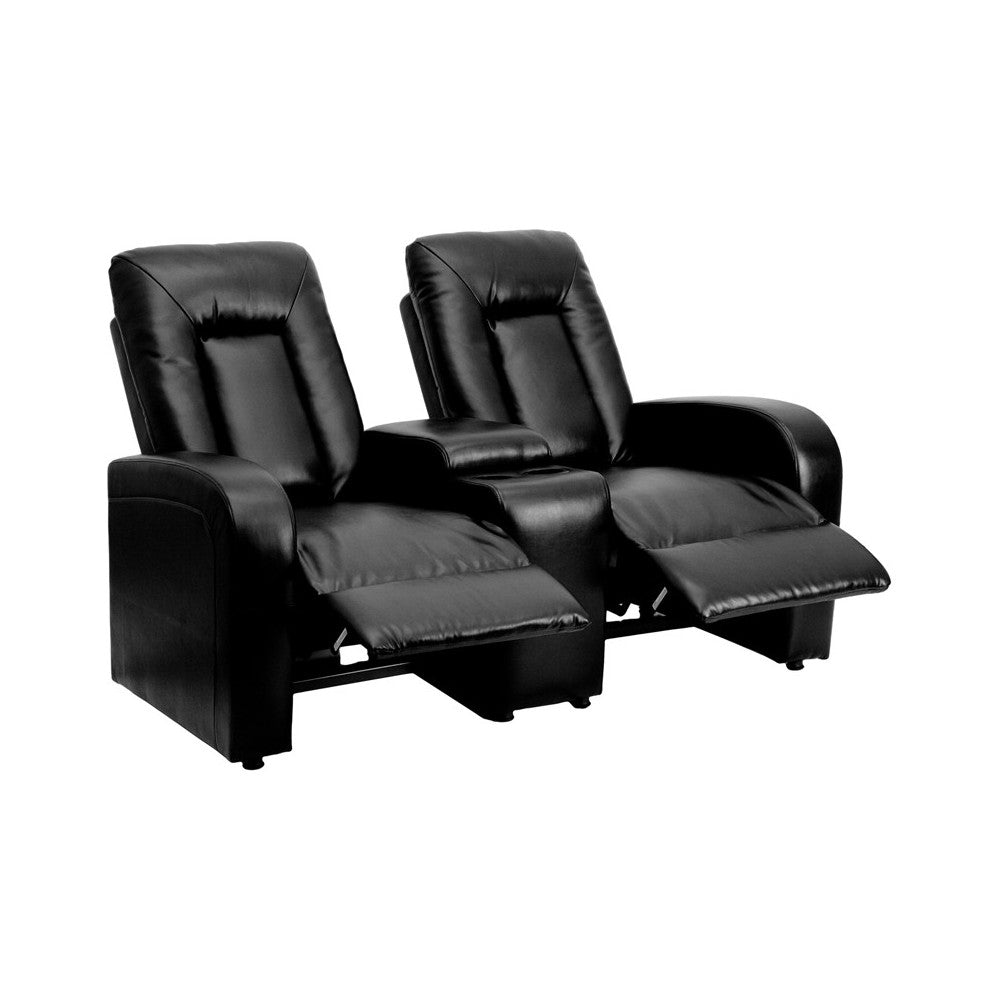 Eclipse Series 2-Seat Reclining Black LeatherSoft Theater Seating Unit with Cup Holders