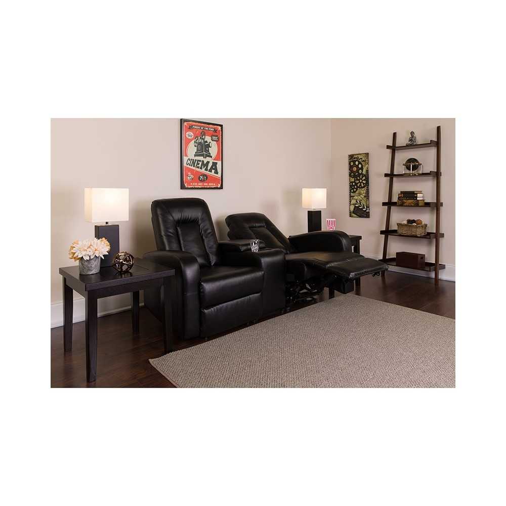 Eclipse Series 2-Seat Reclining Black LeatherSoft Theater Seating Unit with Cup Holders