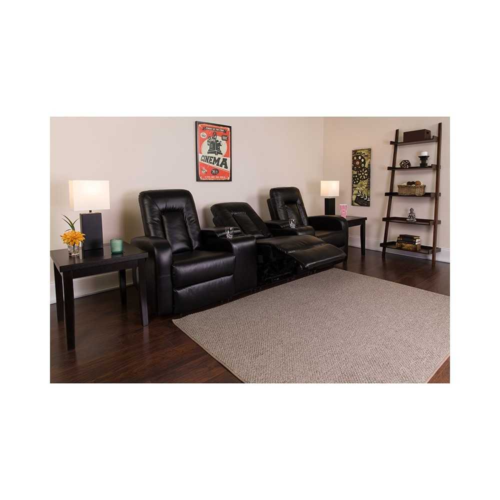 Eclipse Series 3-Seat Reclining Black LeatherSoft Theater Seating Unit with Cup Holders
