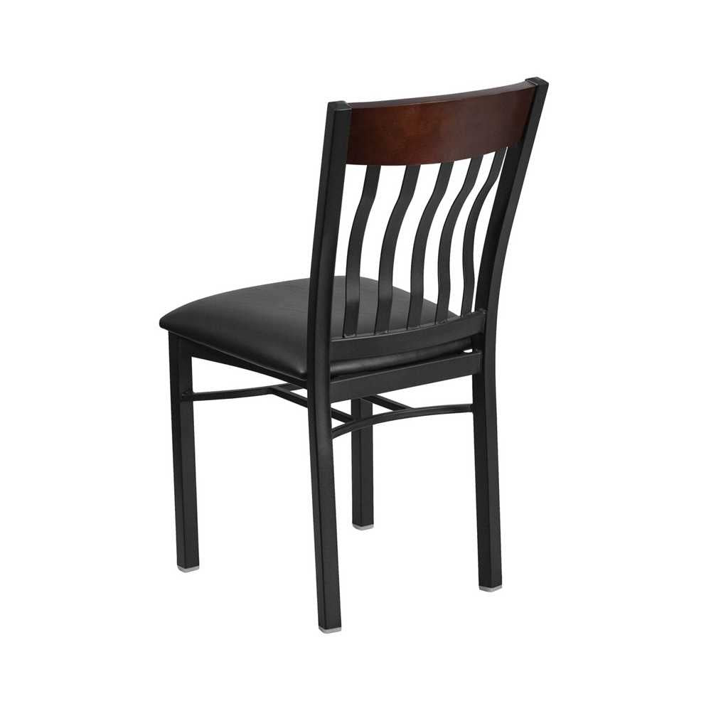 Eclipse Series Vertical Back Black Metal and Walnut Wood Restaurant Chair with Black Vinyl Seat
