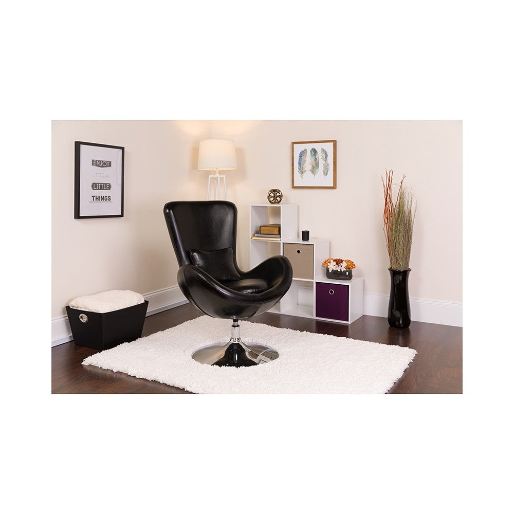 Egg Series Black LeatherSoft Side Reception Chair