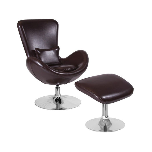 Egg Series Brown LeatherSoft Side Reception Chair with Ottoman