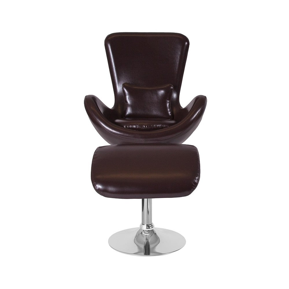 Egg Series Brown LeatherSoft Side Reception Chair with Ottoman