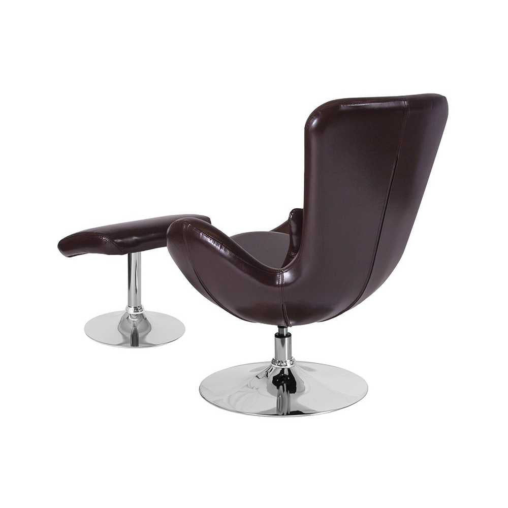 Egg Series Brown LeatherSoft Side Reception Chair with Ottoman