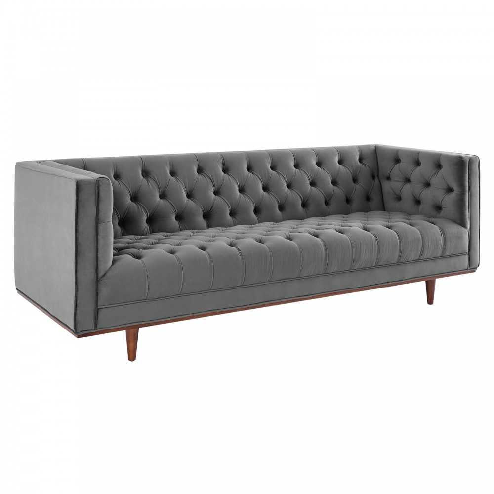 Elation Tufted Performance Velvet Sofa, Gray