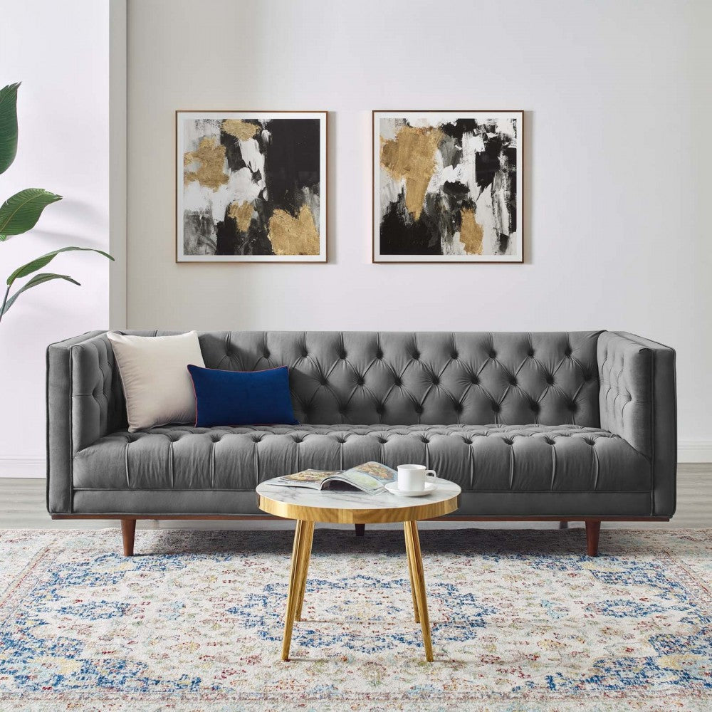 Elation Tufted Performance Velvet Sofa, Gray