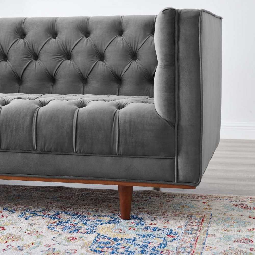 Elation Tufted Performance Velvet Sofa, Gray