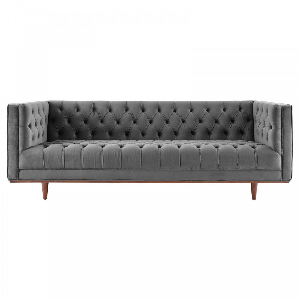 Elation Tufted Performance Velvet Sofa, Gray