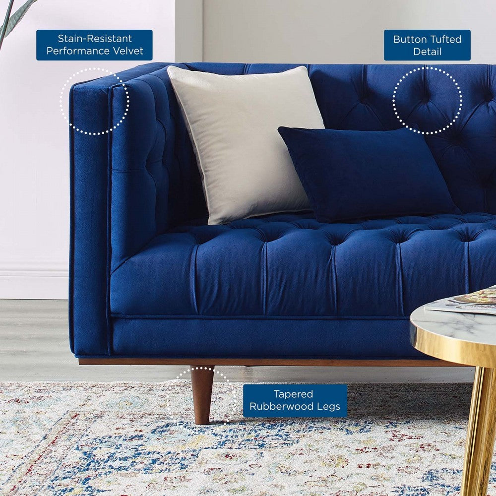 Elation Tufted Performance Velvet Sofa, Navy