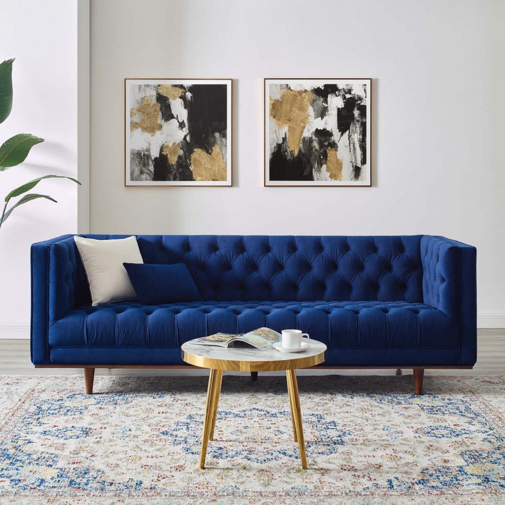 Elation Tufted Performance Velvet Sofa, Navy