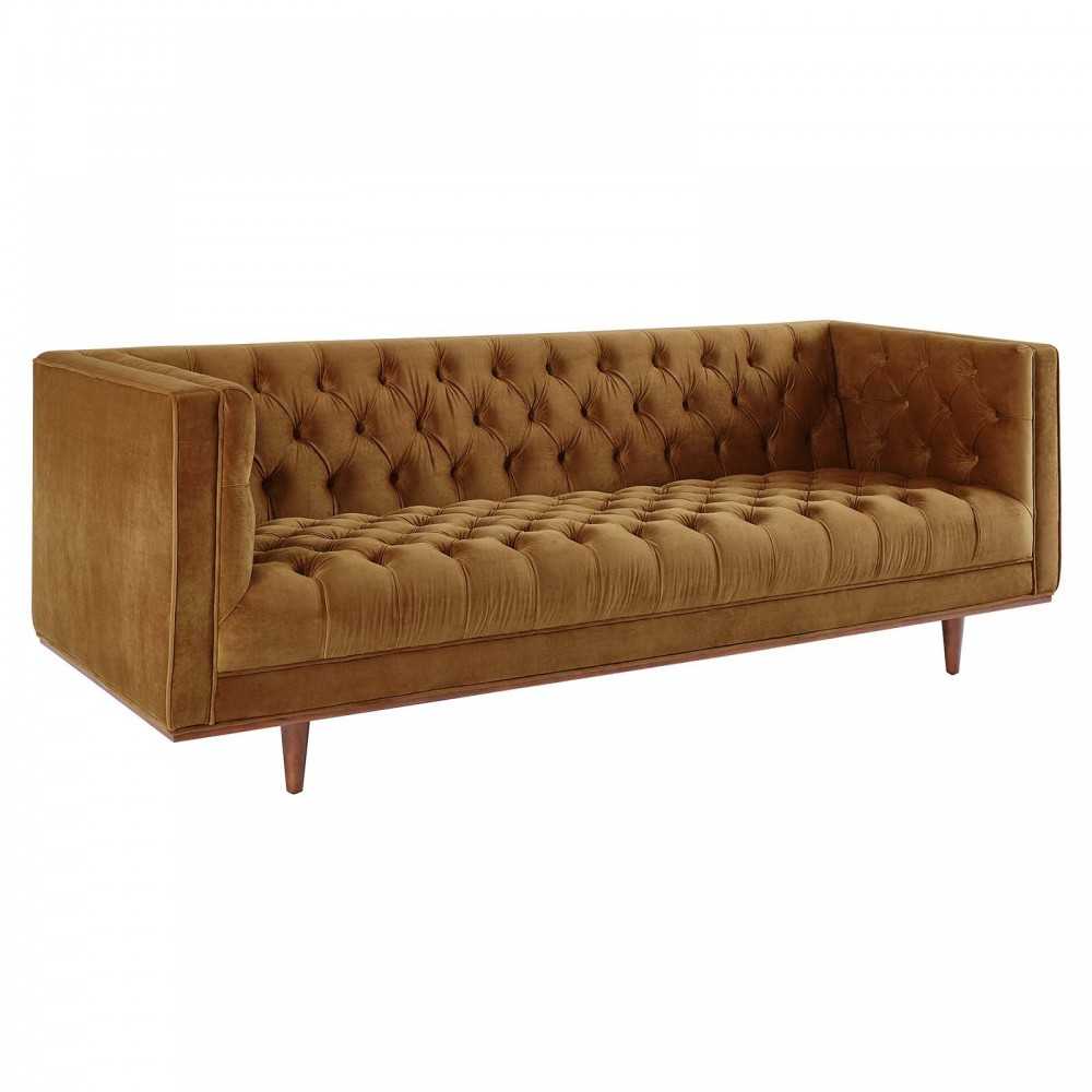 Elation Tufted Performance Velvet Sofa, Cognac