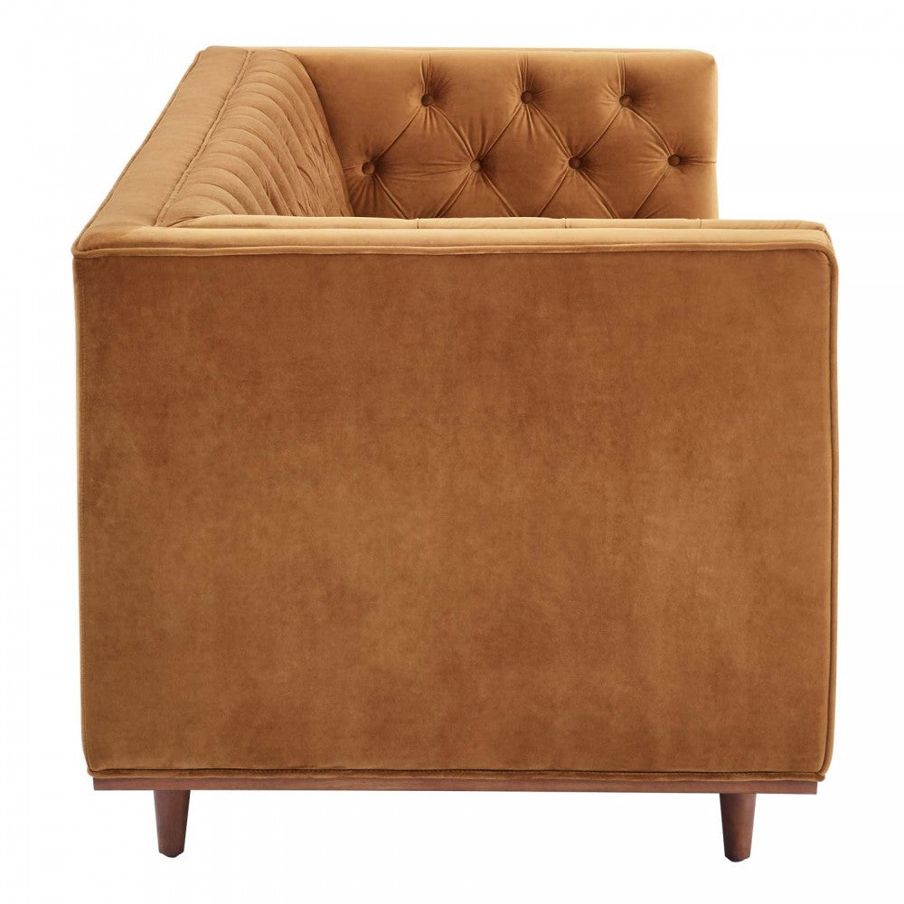 Elation Tufted Performance Velvet Sofa, Cognac