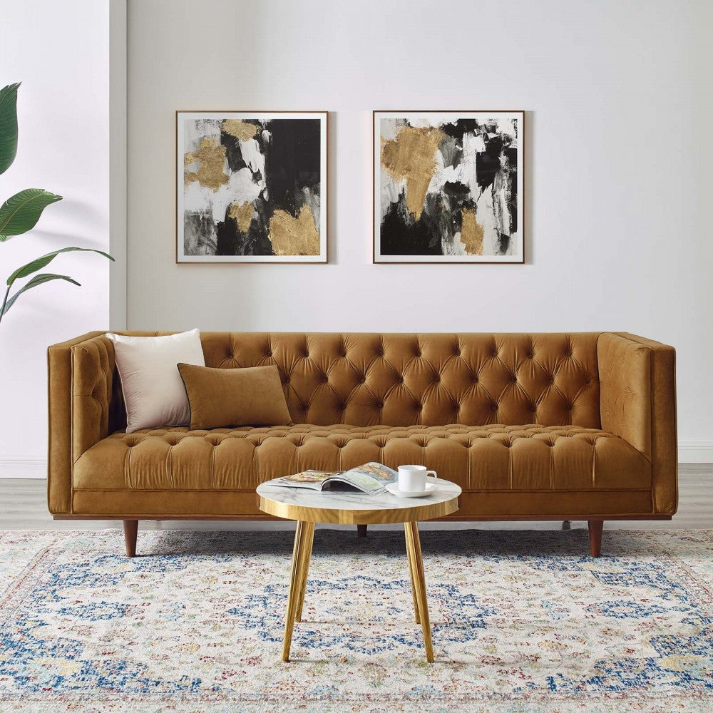 Elation Tufted Performance Velvet Sofa, Cognac