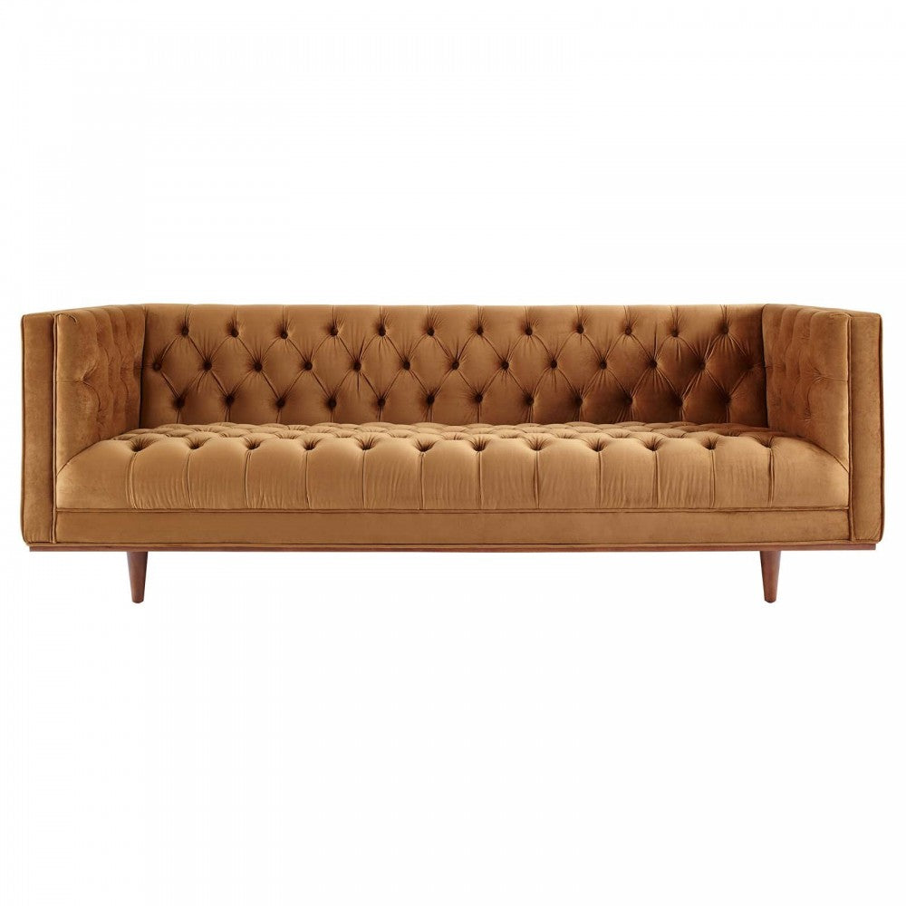 Elation Tufted Performance Velvet Sofa, Cognac