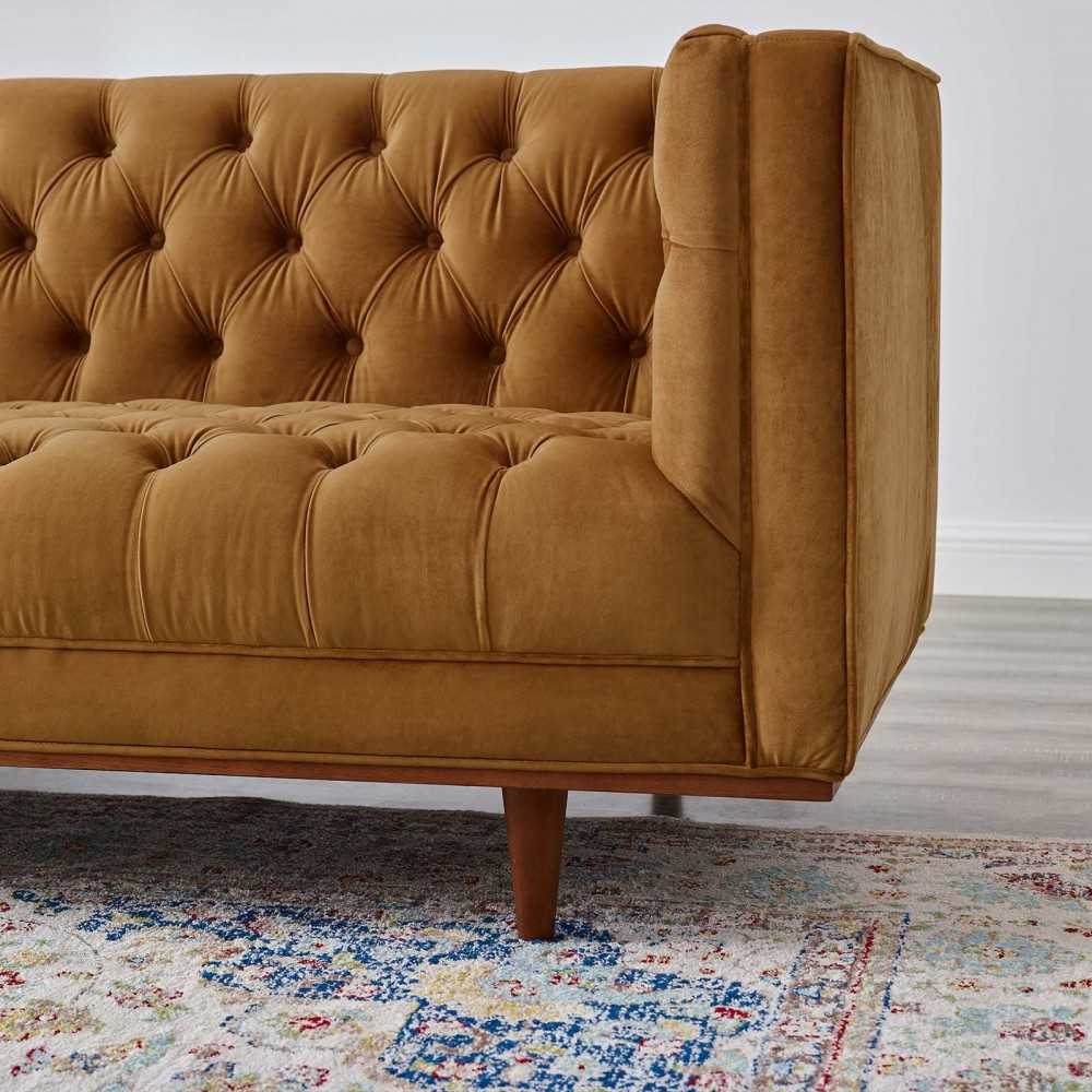 Elation Tufted Performance Velvet Sofa, Cognac