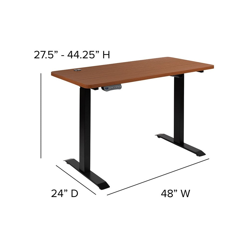 Electric Height Adjustable Standing Desk - Table Top 48" Wide - 24" Deep (Mahogany)