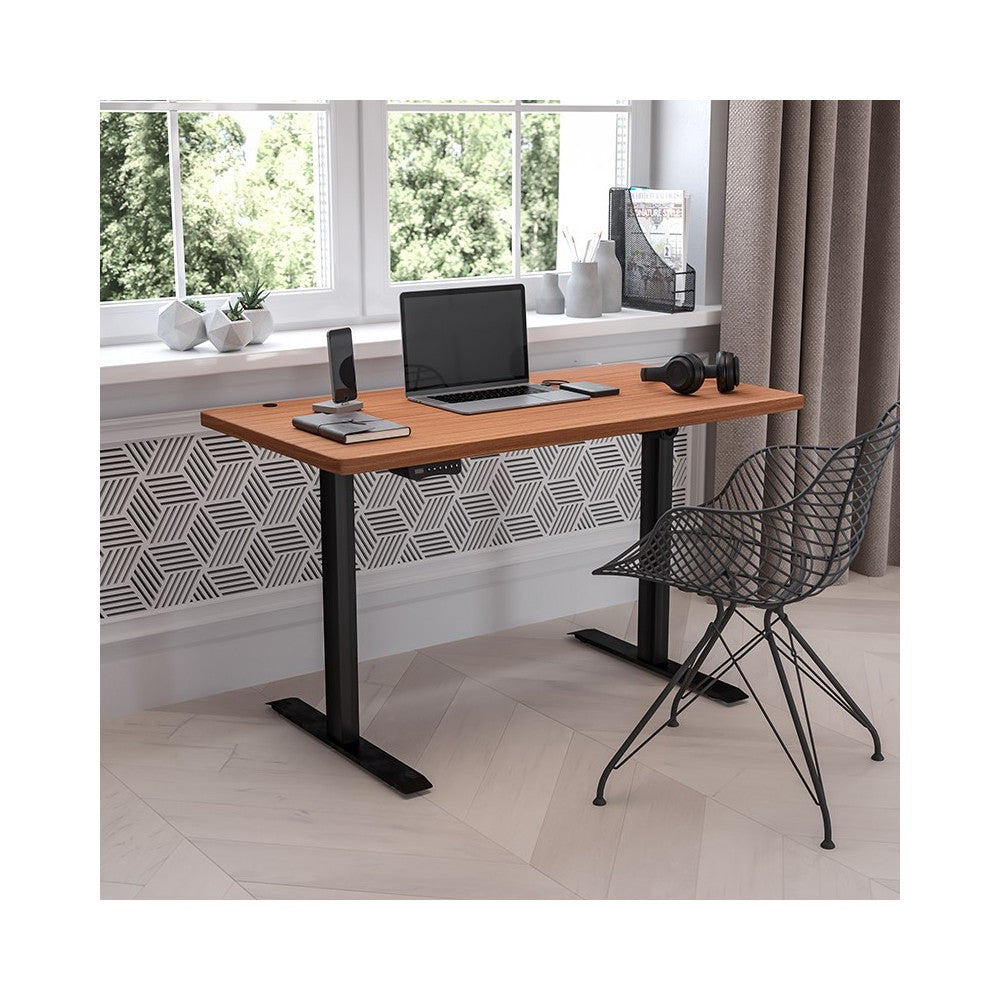 Electric Height Adjustable Standing Desk - Table Top 48" Wide - 24" Deep (Mahogany)