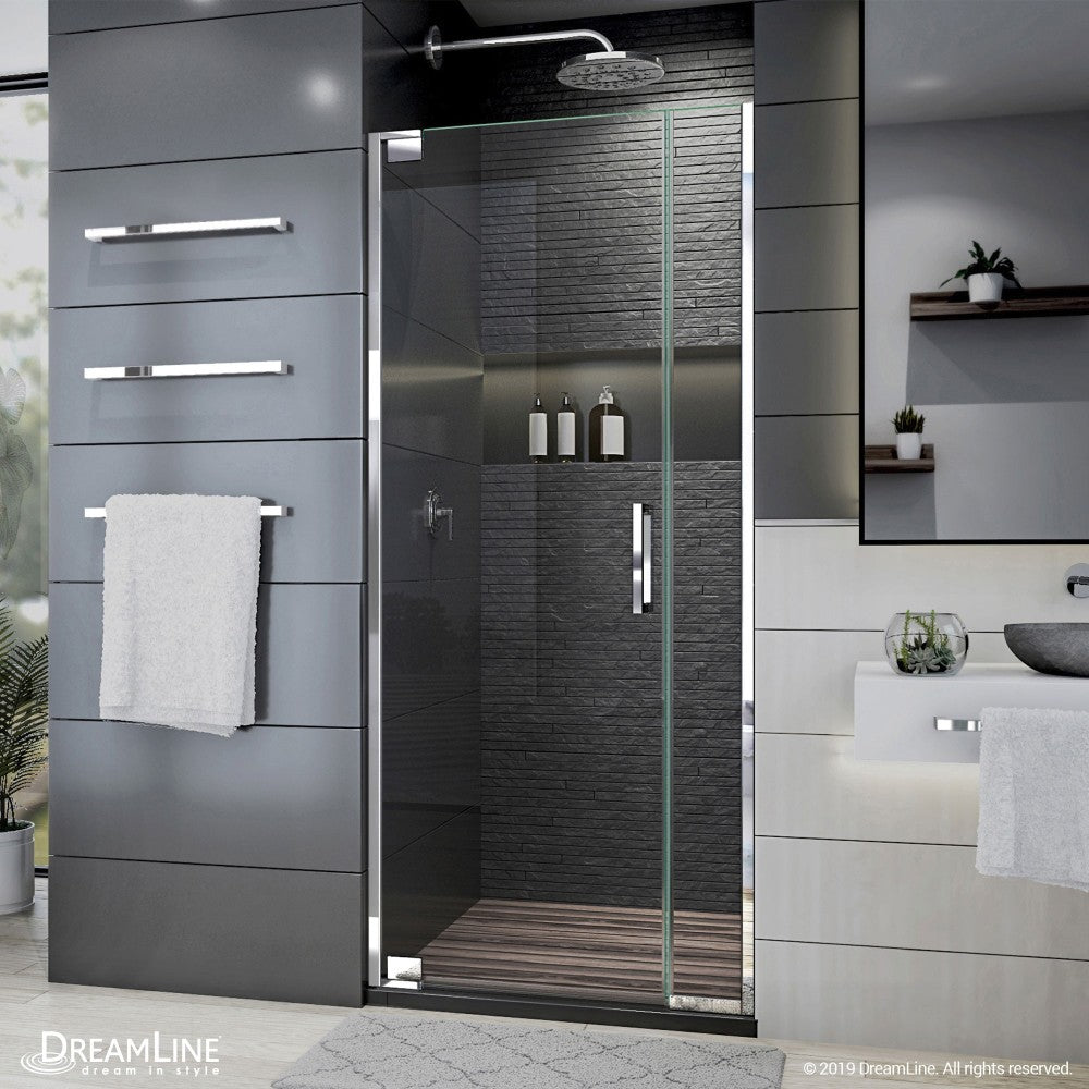 Elegance Plus 30-30 3/4 in. W x 72 in. H Frameless Pivot Shower Door in Chrome