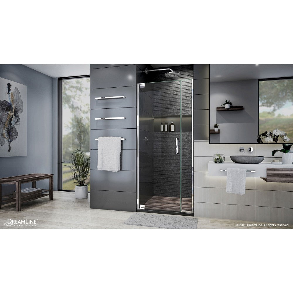 Elegance Plus 30-30 3/4 in. W x 72 in. H Frameless Pivot Shower Door in Chrome