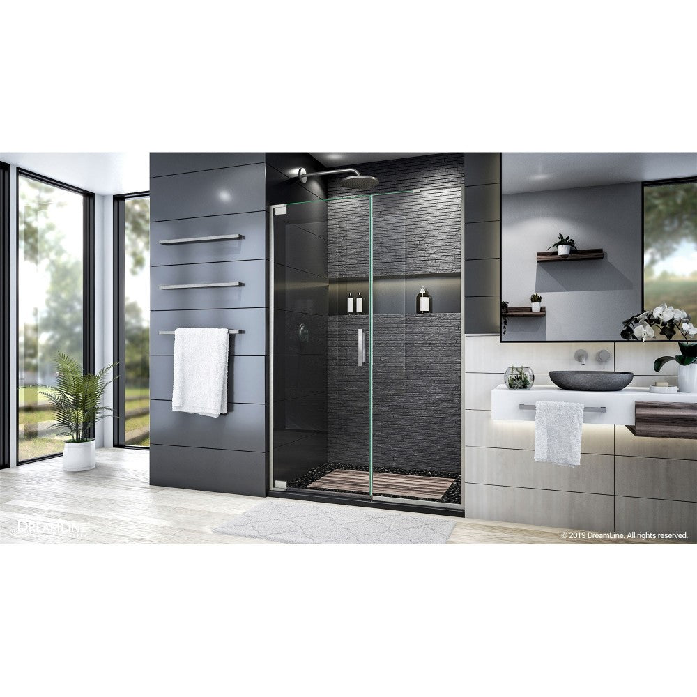 Elegance Plus 51 3/4 -52 1/2 in. W x 72 in. H Frameless Pivot Shower Door in Brushed Nickel