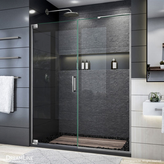 Elegance Plus 58-58 3/4 in. W x 72 in. H Frameless Pivot Shower Door in Brushed Nickel