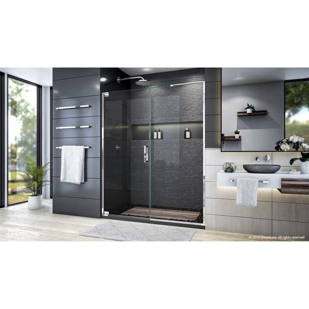 Elegance Plus 58-58 3/4 in. W x 72 in. H Frameless Pivot Shower Door in Chrome