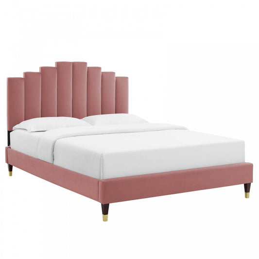 Elise Full Performance Velvet Platform Bed, Dusty Rose, MOD-6874-DUS