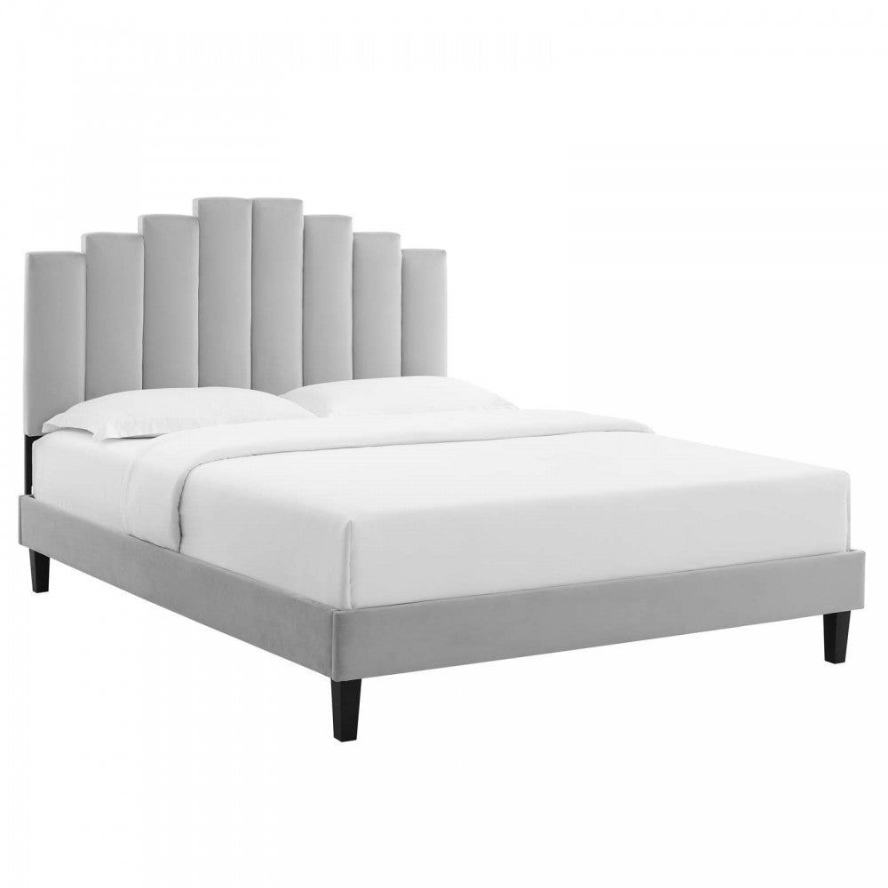 Elise Full Performance Velvet Platform Bed, Light Gray, MOD-6877-LGR