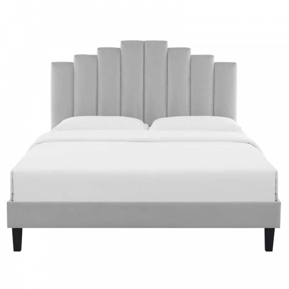 Elise Full Performance Velvet Platform Bed, Light Gray, MOD-6877-LGR