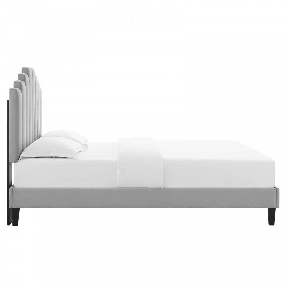 Elise Full Performance Velvet Platform Bed, Light Gray, MOD-6877-LGR