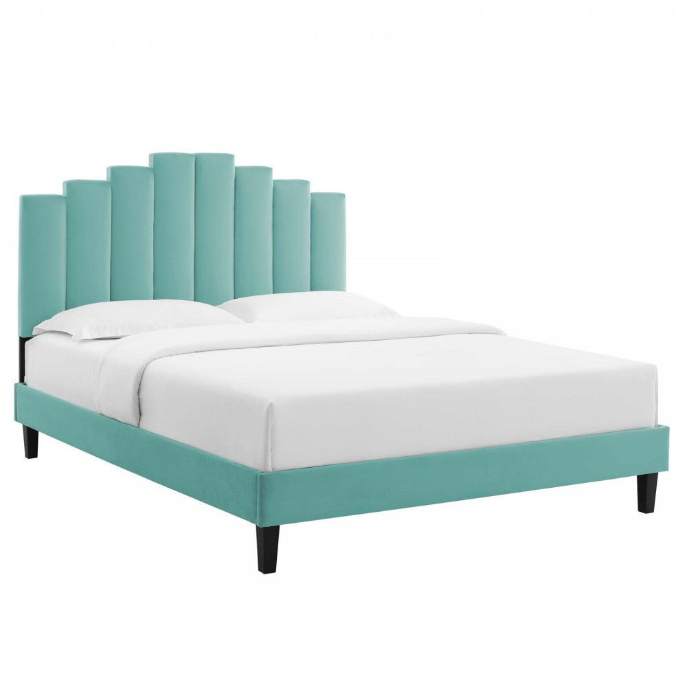 Elise Full Performance Velvet Platform Bed, Mint, MOD-6877-MIN