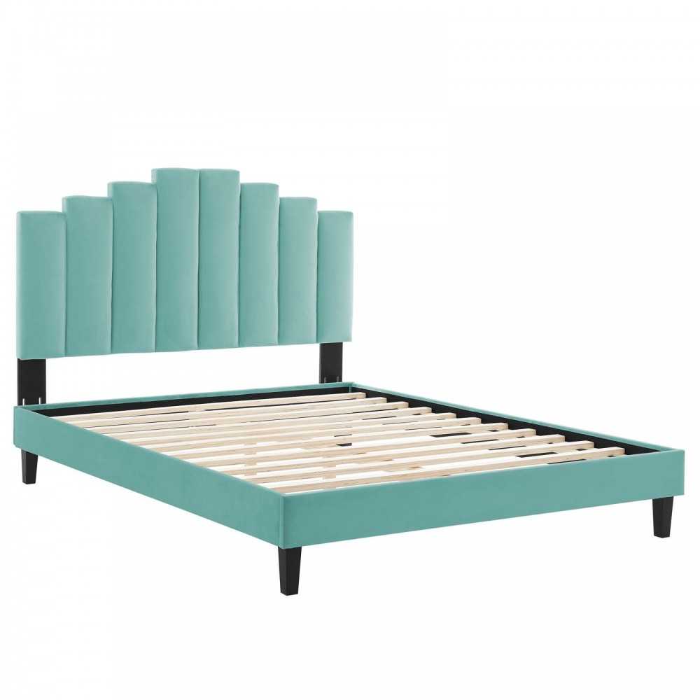 Elise Full Performance Velvet Platform Bed, Mint, MOD-6877-MIN