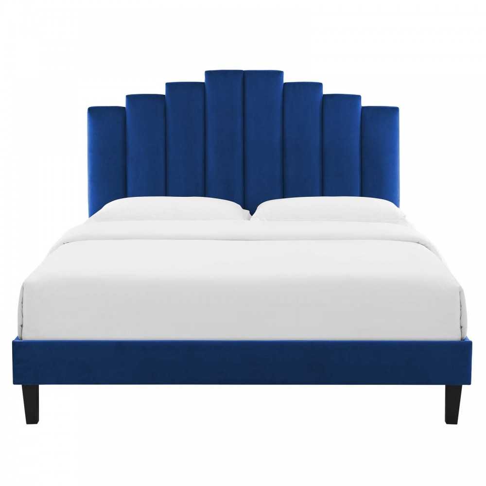 Elise Full Performance Velvet Platform Bed, Navy, MOD-6877-NAV