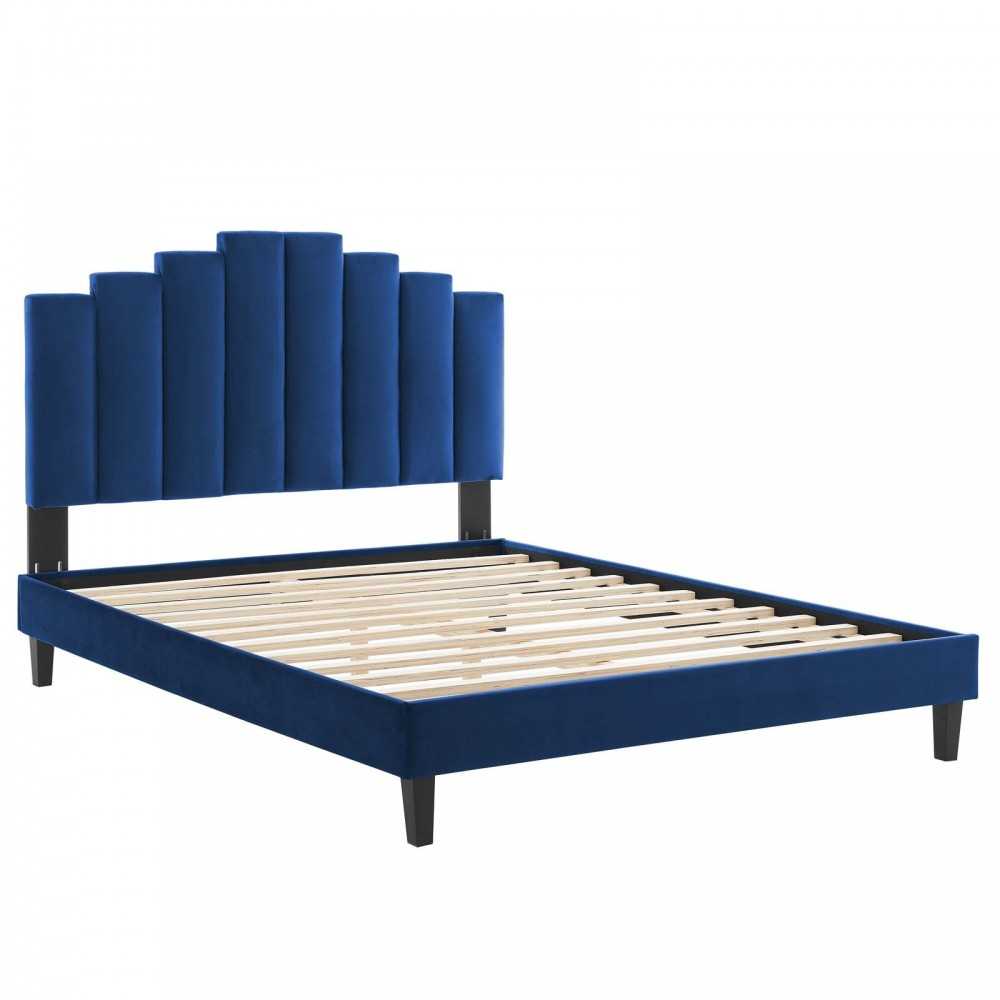 Elise Full Performance Velvet Platform Bed, Navy, MOD-6877-NAV