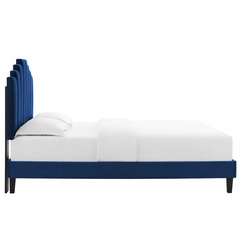 Elise Full Performance Velvet Platform Bed, Navy, MOD-6877-NAV