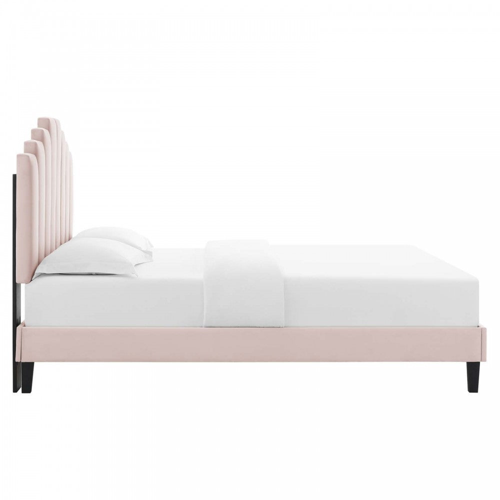 Elise Full Performance Velvet Platform Bed, Pink, MOD-6877-PNK