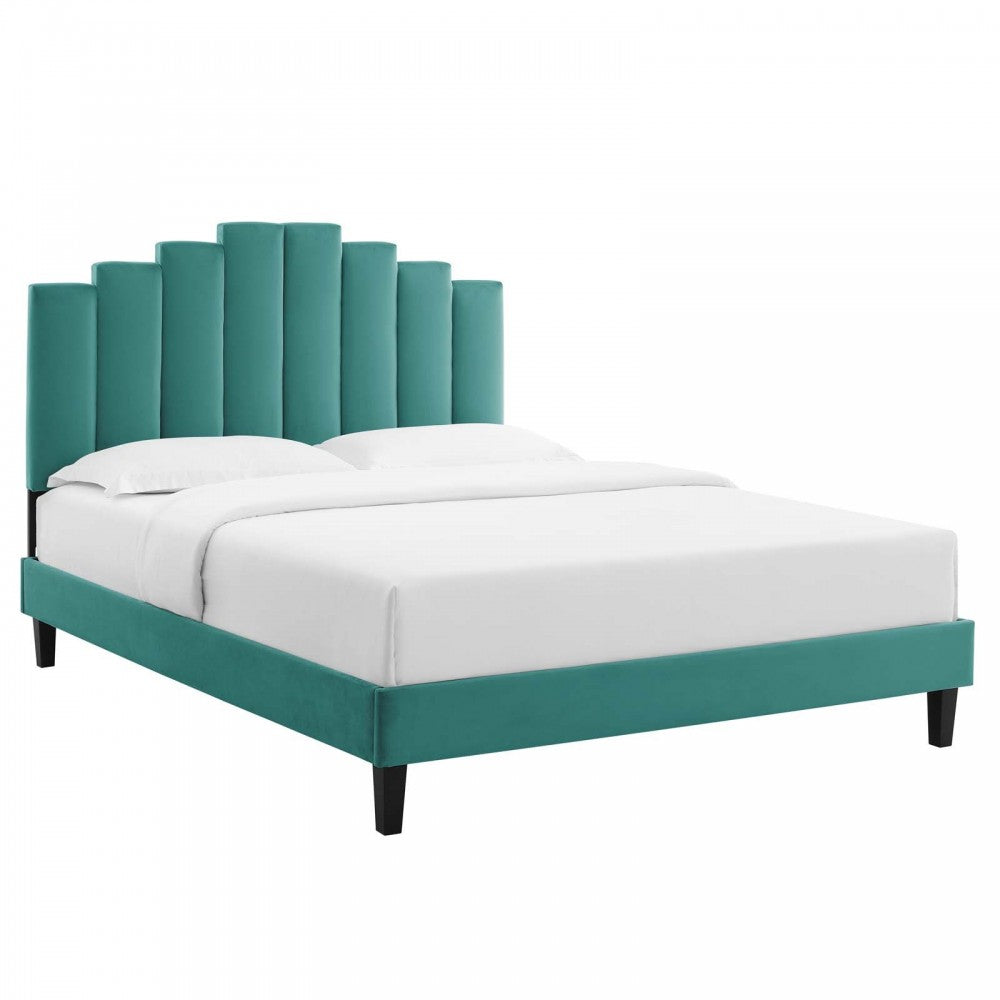 Elise Full Performance Velvet Platform Bed, Teal, MOD-6877-TEA