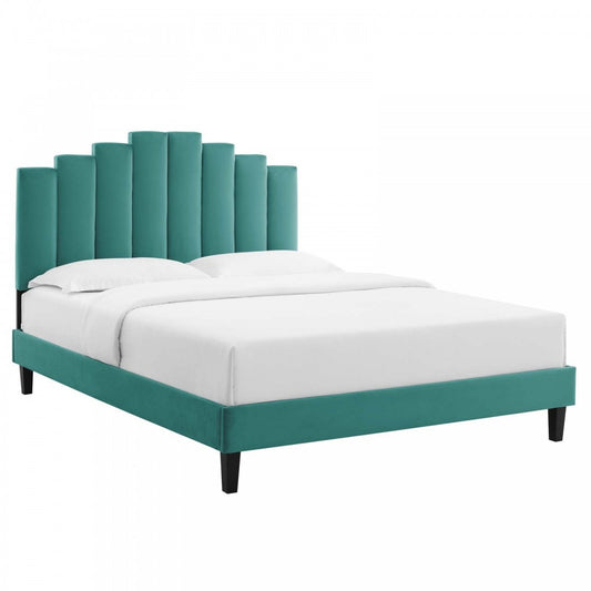 Elise Full Performance Velvet Platform Bed, Teal, MOD-6877-TEA