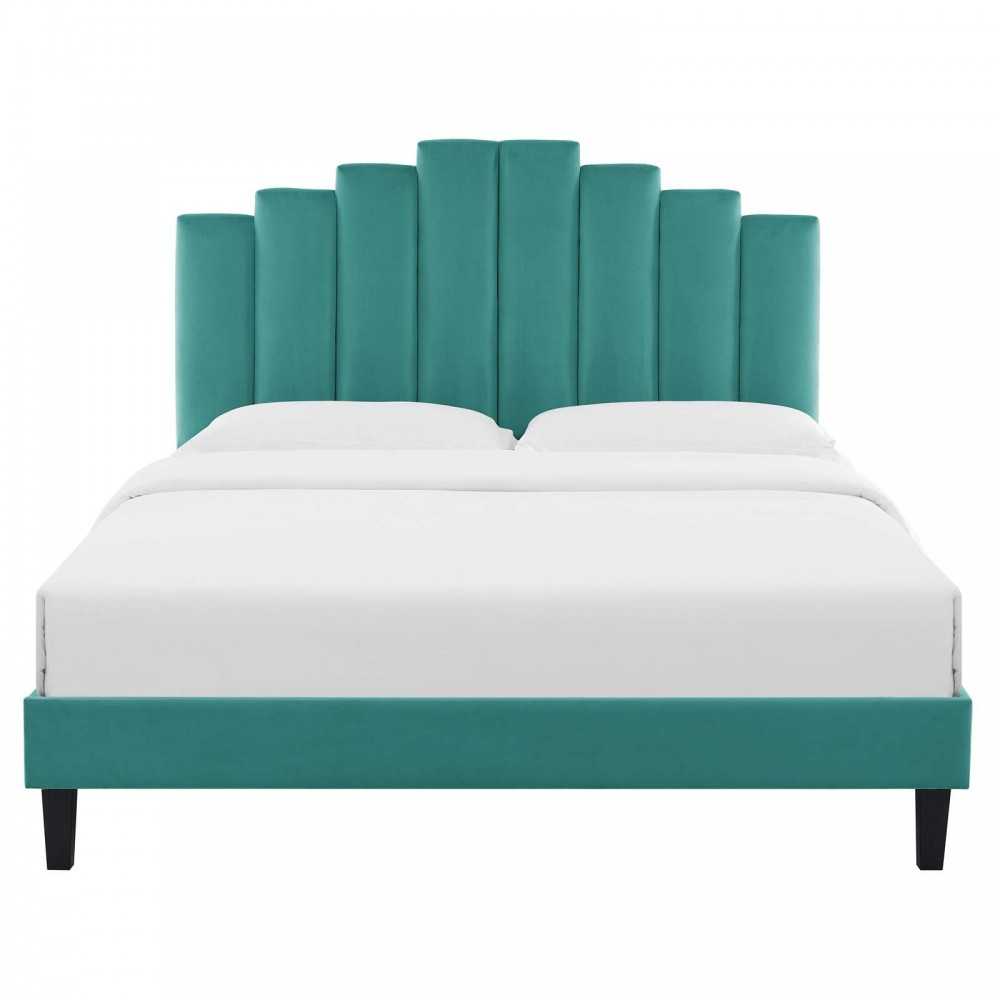 Elise Full Performance Velvet Platform Bed, Teal, MOD-6877-TEA