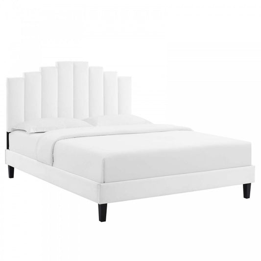 Elise Full Performance Velvet Platform Bed, White, MOD-6877-WHI