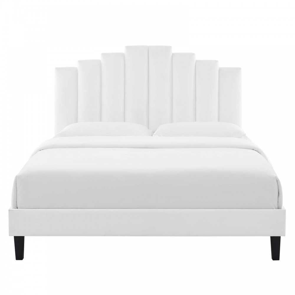 Elise Full Performance Velvet Platform Bed, White, MOD-6877-WHI