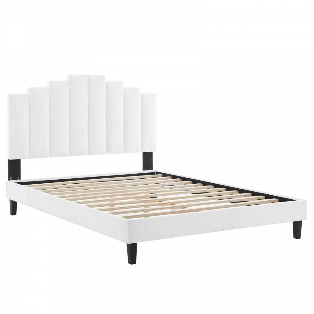 Elise Full Performance Velvet Platform Bed, White, MOD-6877-WHI