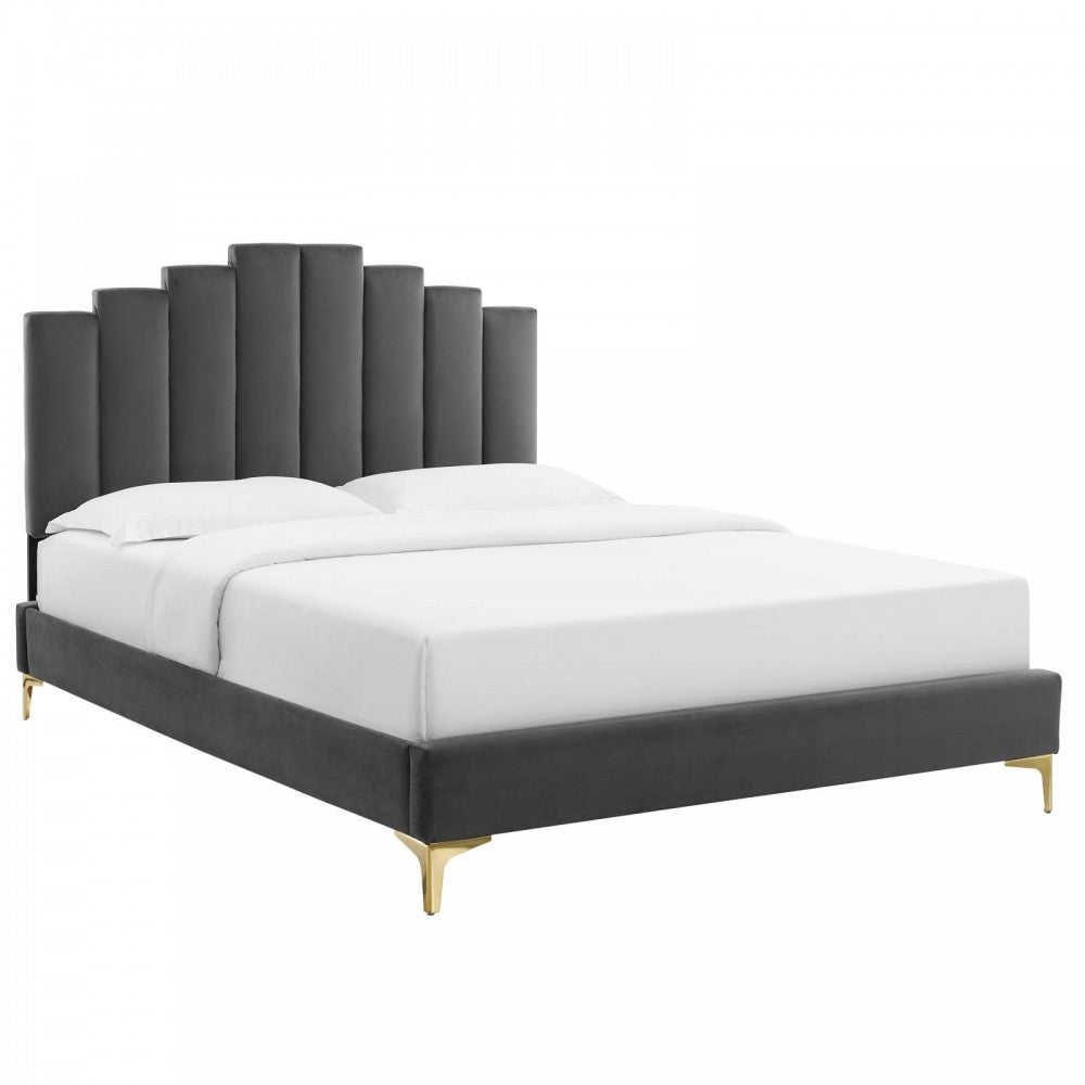 Elise Full Performance Velvet Platform Bed, Charcoal, MOD-6880-CHA