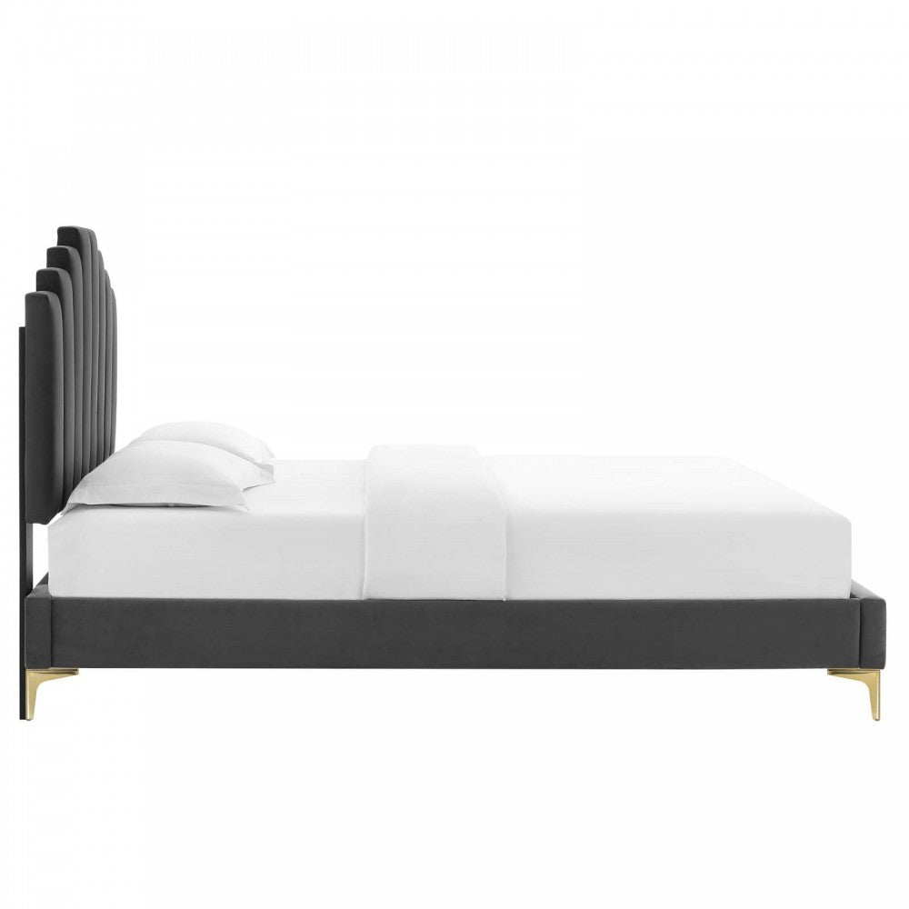 Elise Full Performance Velvet Platform Bed, Charcoal, MOD-6880-CHA