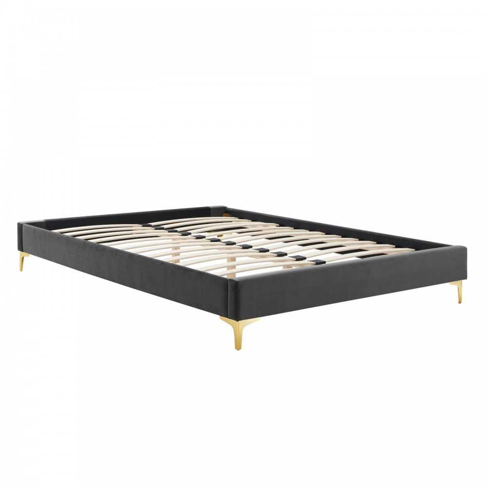 Elise Full Performance Velvet Platform Bed, Charcoal, MOD-6880-CHA